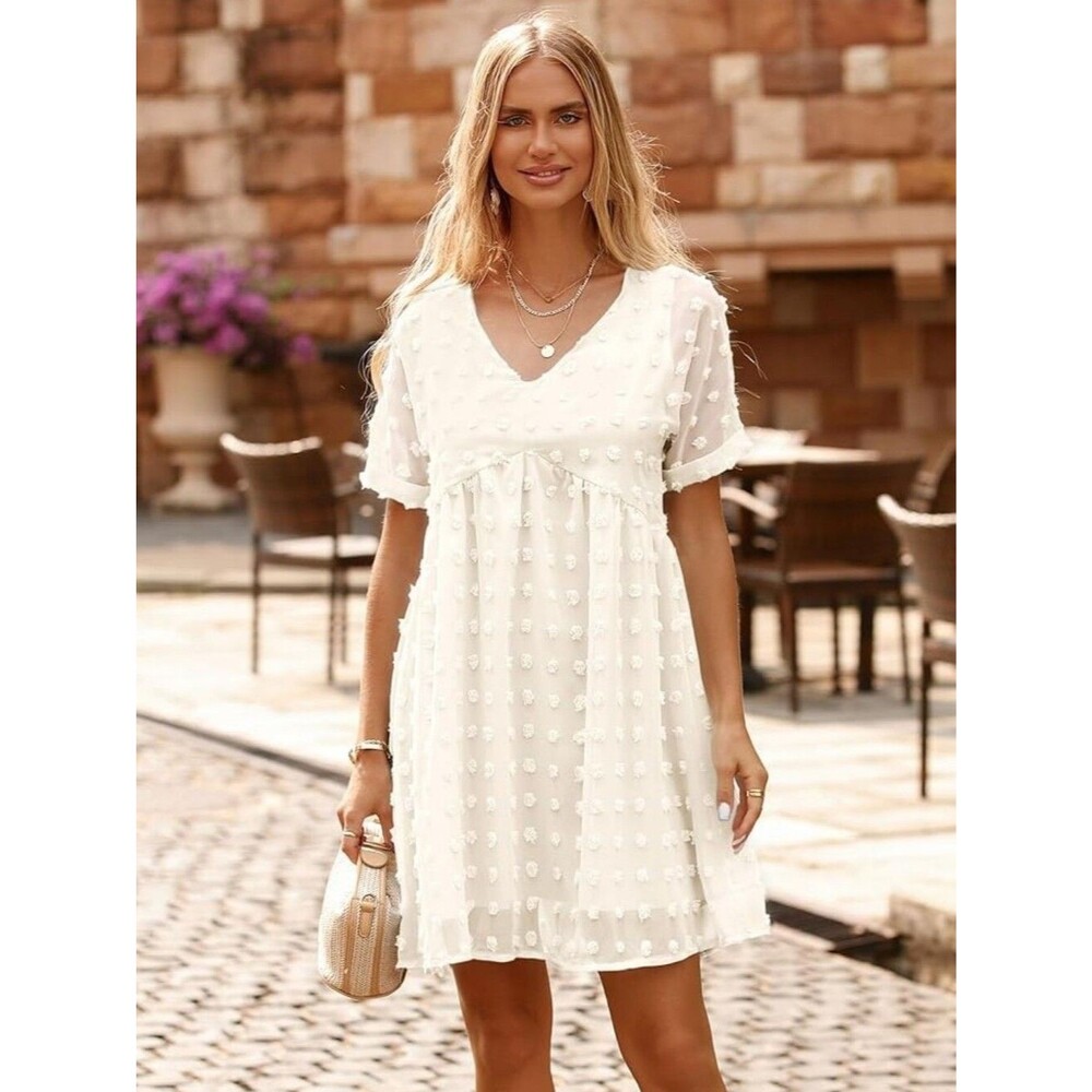 Kirundo Loose Babydoll V-Neck Dress - Size Small Womens - Cream